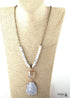 Boho Necklace, RH Antique Brass Green Amazonite Stone Glass
